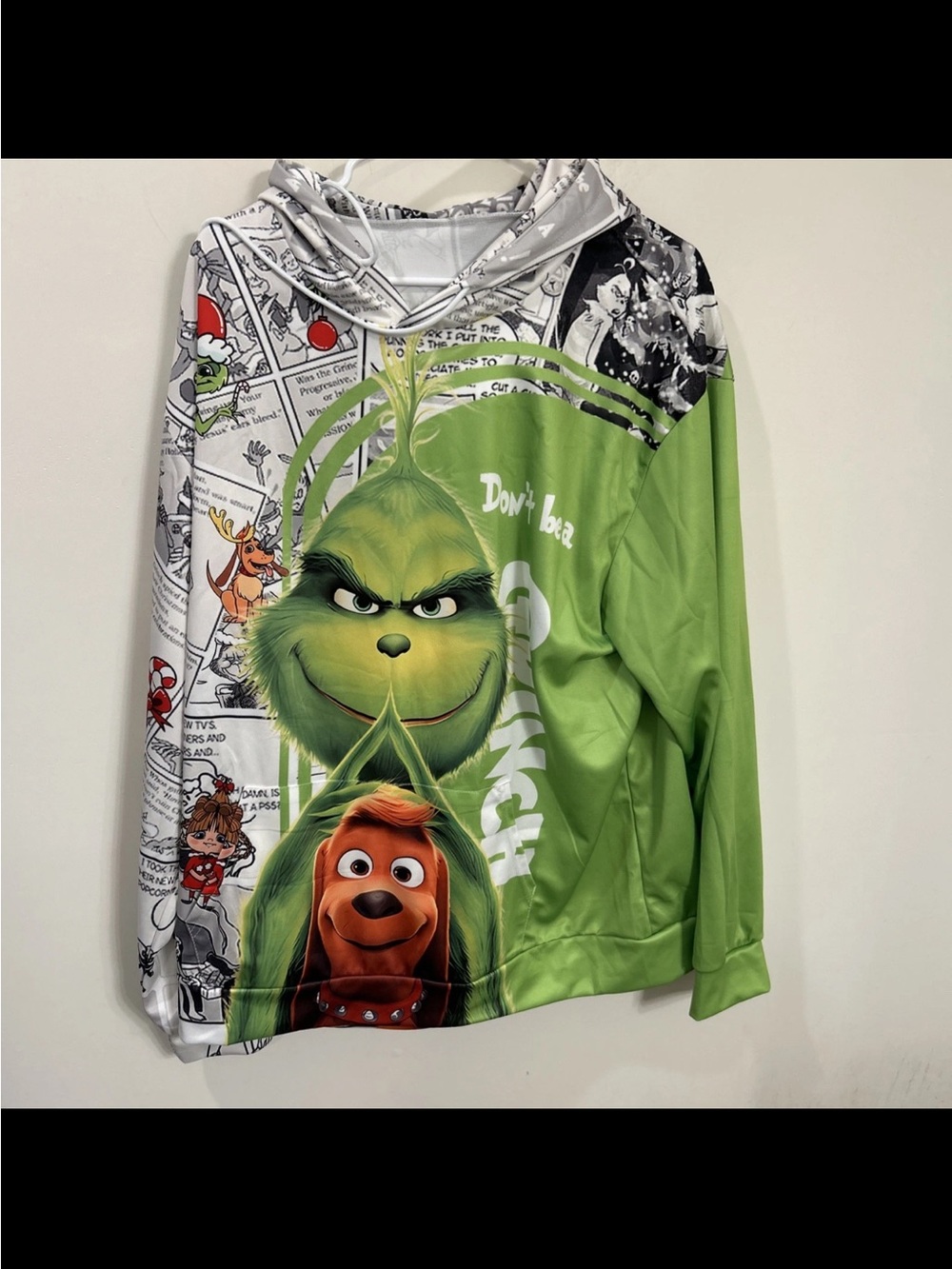 Adult XL Green Grinch 3-D Graphic Hoodie Top